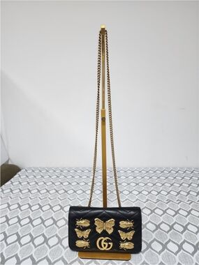 Gucci Mini GG Marmont Bug Wallet on Chain Black